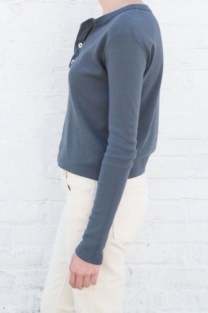 Hauts Brandy Melville Charlie Long Sleeve Bleu | LRG-85003428